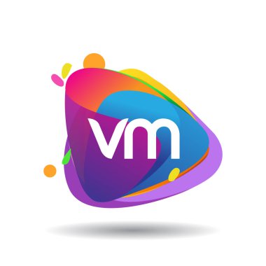 Renkli arka planlı VM logosu, yaratıcı endüstri, web, iş ve şirket için harf kombinasyonu tasarımı.