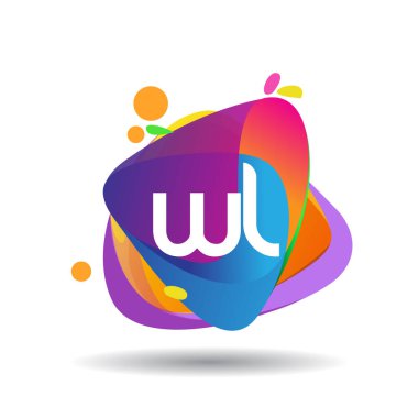 Renkli sıçrama arkaplanlı WL logosu, yaratıcı endüstri, web, iş ve şirket için harf kombinasyonu tasarımı.
