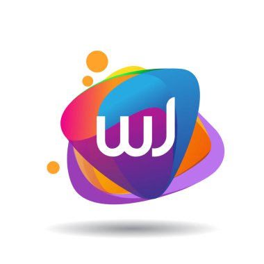 Renkli arka planlı WJ logosu, yaratıcı endüstri, web, iş ve şirket için harf kombinasyonu tasarımı.