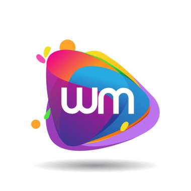 Renkli arka planlı WM logosu, yaratıcı endüstri, web, iş ve şirket için harf kombinasyonu tasarımı.
