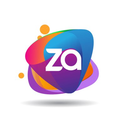 Renkli sıçrama arkaplanı olan ZA harfi logosu, yaratıcı endüstri, web, iş ve şirket için harf kombinasyonu tasarımı.