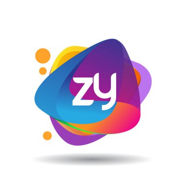 Renkli sıçrama arkaplanlı ZY logosu, yaratıcı endüstri, web, iş ve şirket için harf kombinasyonu tasarımı.