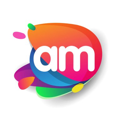 Renkli arka planı olan AM harfi logosu, yaratıcı endüstri, web, iş ve şirket için harf kombinasyonu tasarımı.