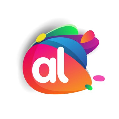 AL harfi logosu renkli sıçrama arkaplanı, yaratıcı endüstri, web, iş ve şirket için harf kombinasyonu tasarımı.