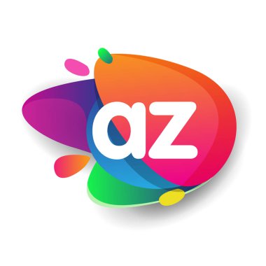 Renkli sıçrama arkaplanı olan AZ logosu, yaratıcı endüstri, web, iş ve şirket için harf kombinasyonu tasarımı.