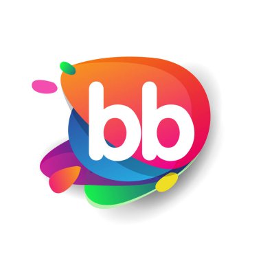Renkli sıçrama arkaplanı olan BB logosu, yaratıcı endüstri, web, iş ve şirket için harf kombinasyonu tasarımı.
