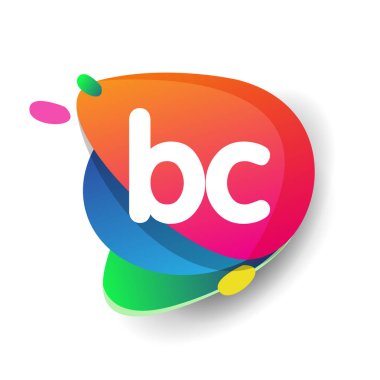 Renkli sıçrama arkaplanı olan BC harfli logo, yaratıcı endüstri, web, iş ve şirket için harf kombinasyonu tasarımı.