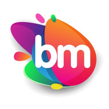 BM harfi logosu renkli sıçrama arkaplanı, yaratıcı endüstri, web, iş ve şirket için harf kombinasyonu tasarımı.