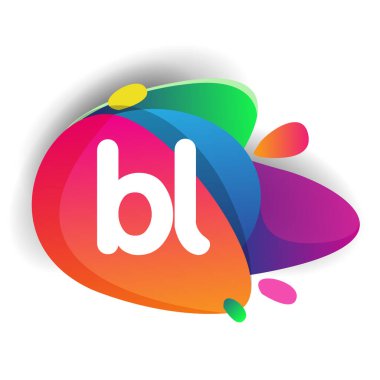 Renkli sıçrama arkaplanı olan BL logosu, yaratıcı endüstri, web, iş ve şirket için harf kombinasyonu tasarımı.