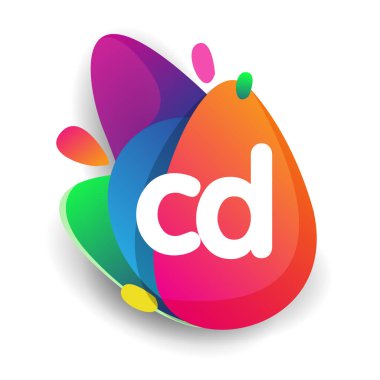 Renkli sıçrama arkaplanı olan CD logosu, yaratıcı endüstri, web, iş ve şirket için harf birleşimi logosu tasarımı.