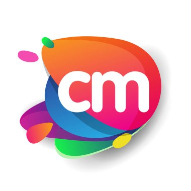 Renkli arkaplanı olan CM logosu, yaratıcı endüstri, web, iş ve şirket için harf kombinasyonu tasarımı.
