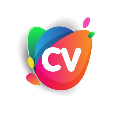 Renkli arka planlı CV logosu, yaratıcı endüstri, web, iş ve şirket için harf kombinasyonu tasarımı.
