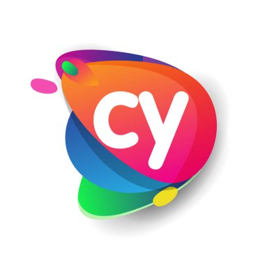 Renkli arkaplanı olan CY logosu, yaratıcı endüstri, web, iş ve şirket için harf kombinasyonu tasarımı.