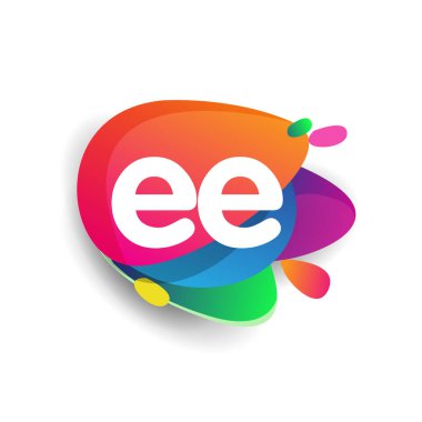 Renkli bir arka planı olan EE logosu, yaratıcı endüstri, web, iş ve şirket için harf kombinasyonu tasarımı.