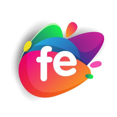 Renkli arkaplanı olan FE harfi logosu, yaratıcı endüstri, web, iş ve şirket için harf kombinasyonu tasarımı.