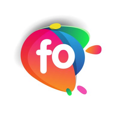 Renkli sıçrama geçmişi olan harf FO logosu, yaratıcı endüstri, web, iş ve şirket için harf kombinasyonu tasarımı.
