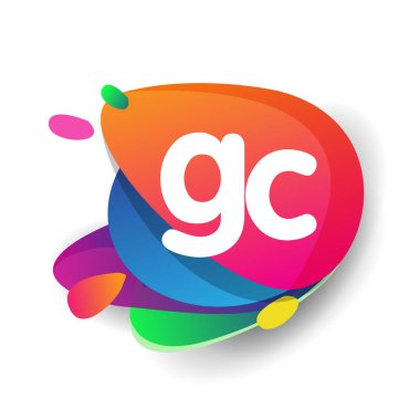 Renkli sıçrama arkaplanı olan GC logosu, yaratıcı endüstri, web, iş ve şirket için harf kombinasyonu tasarımı.