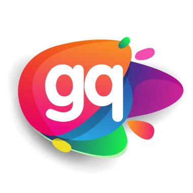 Renkli sıçrama arkaplanı olan GQ logosu, yaratıcı endüstri, web, iş ve şirket için harf kombinasyonu tasarımı.