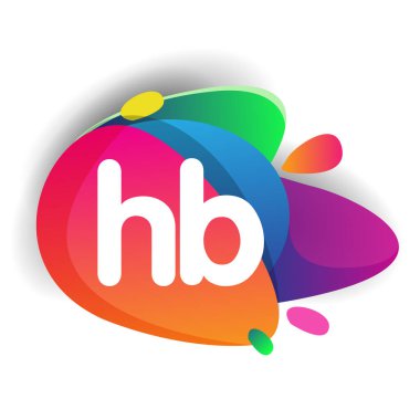 Renkli sıçrama arkaplanı olan HB logosu, yaratıcı endüstri, web, iş ve şirket için harf kombinasyonu tasarımı.