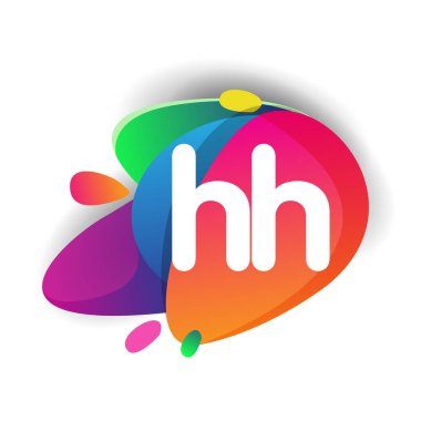 Renkli sıçrama arkaplanlı HH logosu, yaratıcı endüstri, web, iş ve şirket için harf kombinasyonu tasarımı.