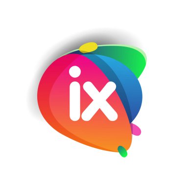 Renkli sıçrama arkaplanlı IX logosu, yaratıcı endüstri, web, iş ve şirket için harf kombinasyonu tasarımı.