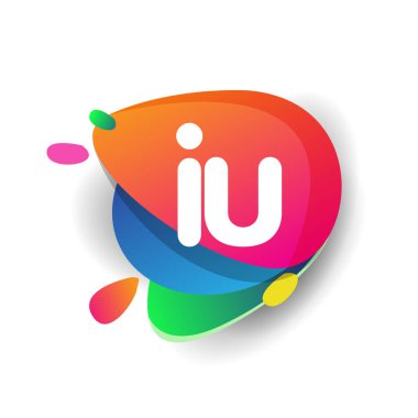 Renkli arkaplanı olan IU logosu, yaratıcı endüstri, web, iş ve şirket için harf kombinasyonu tasarımı.