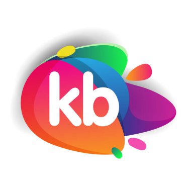 Renkli sıçrama arkaplanı olan KB logosu, yaratıcı endüstri, web, iş ve şirket için harf kombinasyonu tasarımı.