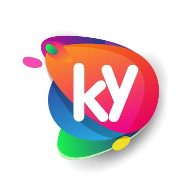 Renkli arkaplanı olan KY logosu, yaratıcı endüstri, web, iş ve şirket için harf kombinasyonu tasarımı.