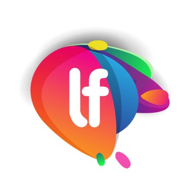 Renkli sıçrama arkaplanı olan LF logosu, yaratıcı endüstri, web, iş ve şirket için harf kombinasyonu tasarımı.