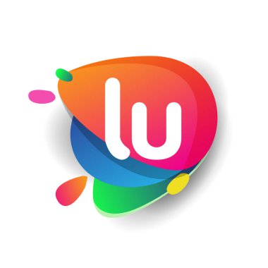 LU logosu renkli sıçrama arkaplanı, yaratıcı endüstri, web, iş ve şirket için harf kombinasyonu tasarımı.
