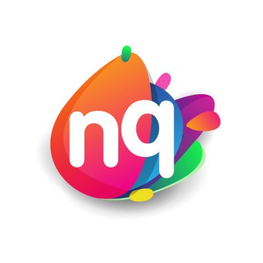 Renkli sıçrama arkaplanı olan NQ harfi logosu, yaratıcı endüstri, web, iş ve şirket için harf kombinasyonu tasarımı.