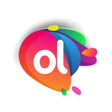 Renkli sıçrama arkaplanı olan eski harf logosu, yaratıcı endüstri, web, iş ve şirket için harf kombinasyonu tasarımı.