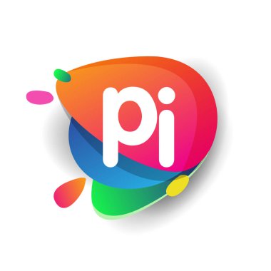 Renkli sıçrama arkaplanlı PI logosu, yaratıcı endüstri, web, iş ve şirket için harf kombinasyonu tasarımı.