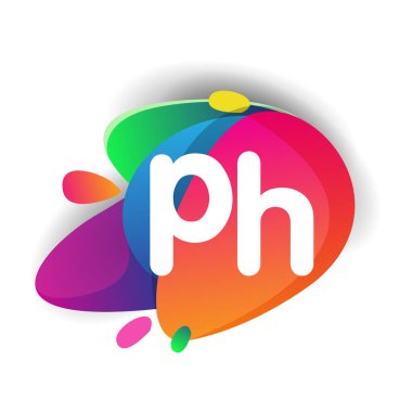 Renkli sıçrama arkaplanı olan PH logosu, yaratıcı endüstri, web, iş ve şirket için harf kombinasyonu tasarımı.