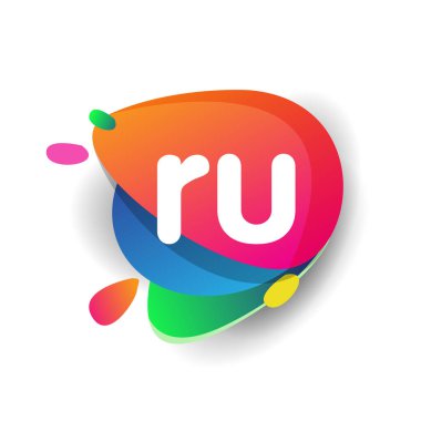 Renkli arka planlı harf RU logosu, yaratıcı endüstri, web, iş ve şirket için harf kombinasyonu tasarımı.