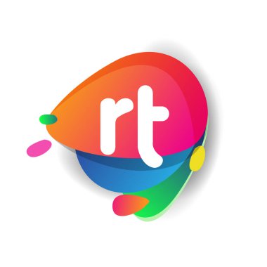 Renkli arkaplanı olan harf RT logosu, yaratıcı endüstri, web, iş ve şirket için harf kombinasyonu tasarımı.