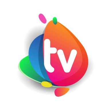 Renkli arkaplanlı TV logosu, yaratıcı endüstri, web, iş ve şirket için harf kombinasyonu tasarımı.