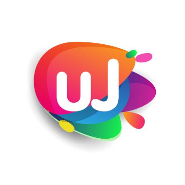 Renkli arka planlı UJ logosu, yaratıcı endüstri, web, iş ve şirket için harf kombinasyonu tasarımı.
