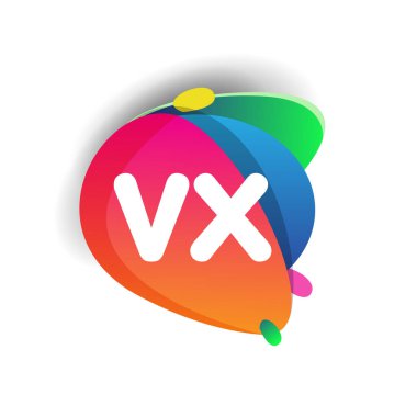 Renkli arka planı olan VX harfi logosu, yaratıcı endüstri, web, iş ve şirket için harf kombinasyonu tasarımı.
