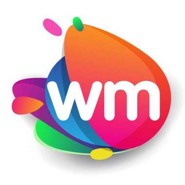 Renkli arka planlı WM logosu, yaratıcı endüstri, web, iş ve şirket için harf kombinasyonu tasarımı.