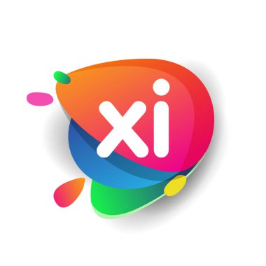 Renkli sıçrama arkaplanı olan XI harfi logosu, yaratıcı endüstri, web, iş ve şirket için harf kombinasyonu tasarımı.