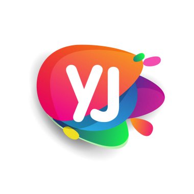 Renkli arkaplanı olan YJ logosu, yaratıcı endüstri, web, iş ve şirket için harf kombinasyonu tasarımı.