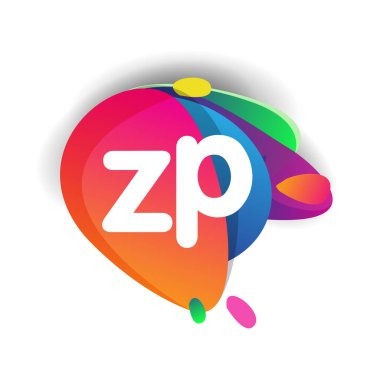 Renkli sıçrama arkaplanı olan ZP logosu, yaratıcı endüstri, web, iş ve şirket için harf kombinasyonu tasarımı.