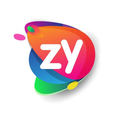 Renkli sıçrama arkaplanlı ZY logosu, yaratıcı endüstri, web, iş ve şirket için harf kombinasyonu tasarımı.