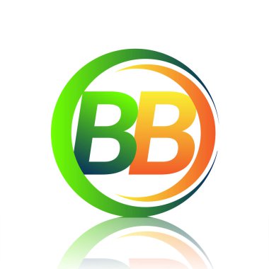 İlk harf logosu BB şirketi daire ve swoosh tasarımında yeşil ve turuncu renkli. İş ve şirket kimliği için vektör logosu.