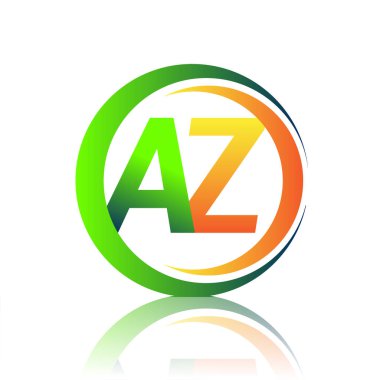 İlk harf logosu AZ şirketi yeşil ve turuncu renkli daire ve swoosh tasarımlı. İş ve şirket kimliği için vektör logosu.