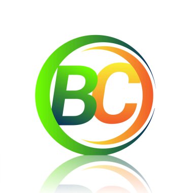 İlk harf BC şirketi daire ve swoosh tasarımında yeşil ve turuncu renkli. İş ve şirket kimliği için vektör logosu.