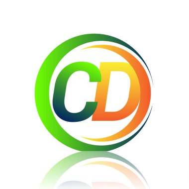 İlk harf logo CD 'si şirketi daire ve swoosh tasarımında yeşil ve turuncu renkli. İş ve şirket kimliği için vektör logosu.
