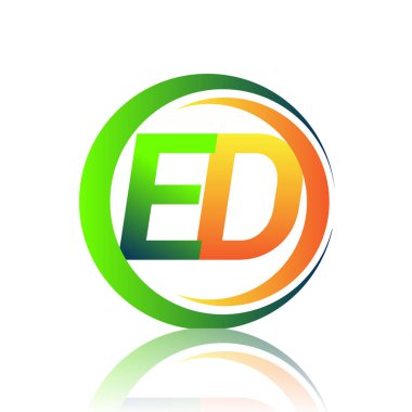 Çemberde yeşil ve turuncu renkli ilk harf Ed şirketinin logosu ve swoosh tasarımı. İş ve şirket kimliği için vektör logosu.