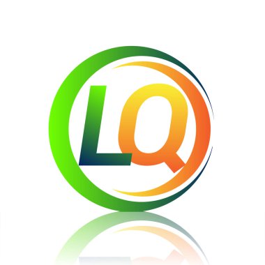 İlk harf logosu LQ şirketinin yeşil ve turuncu rengi daire ve swoosh tasarımı. İş ve şirket kimliği için vektör logosu.